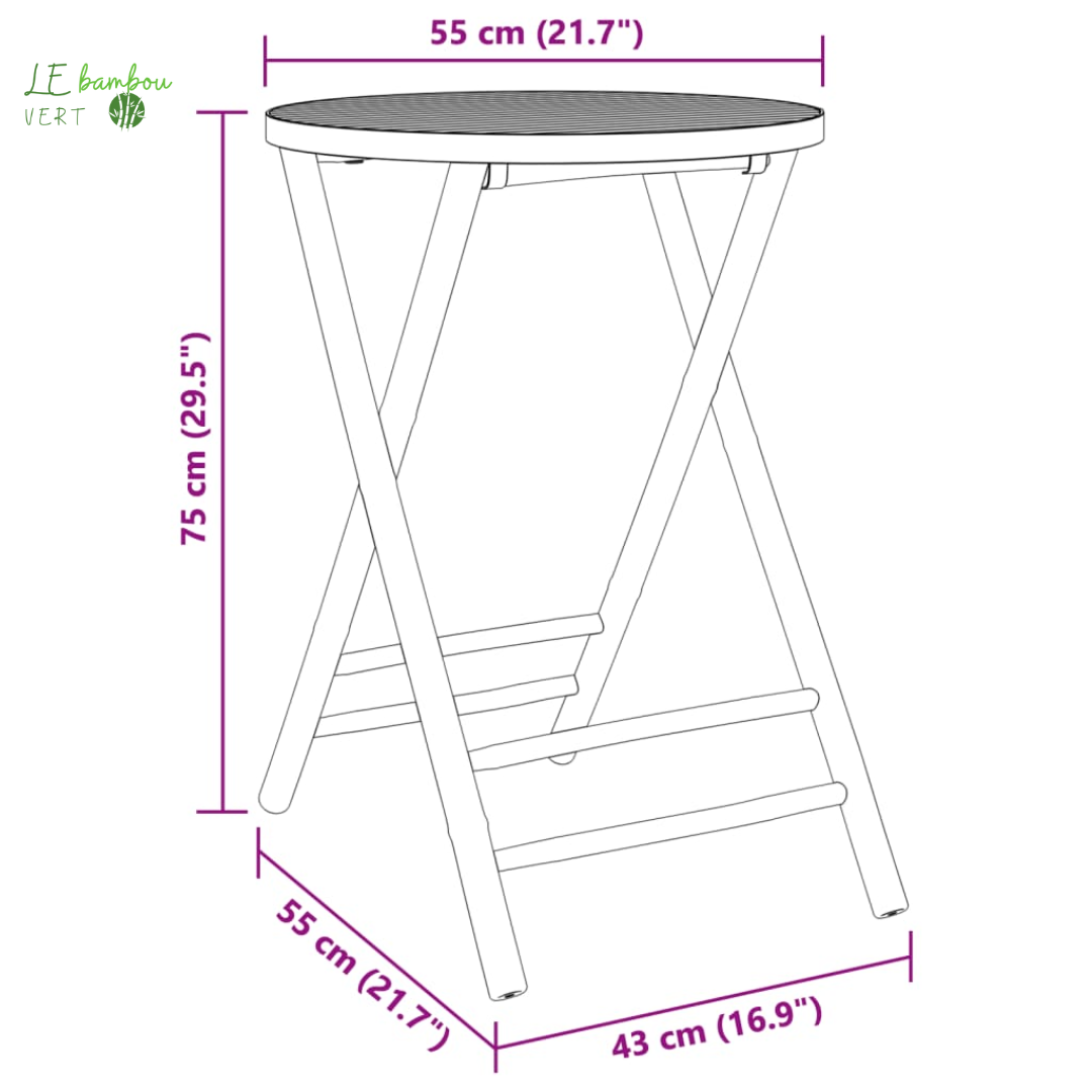 Ensemble table et chaise extérieur en bambou pliant 3 pcs