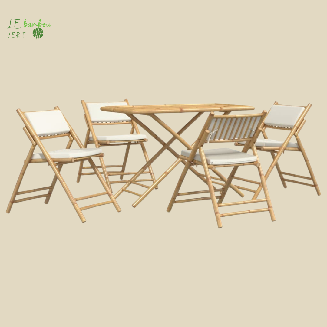 Ensemble tables et chaises pliantes en bambou 5 pcs