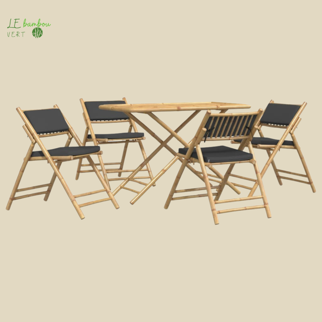 Ensemble tables et chaises pliantes en bambou 5 pcs