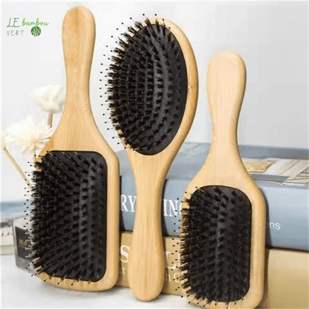 Brosse à cheveux manche en Bambou naturel Antistatique le bambou vert